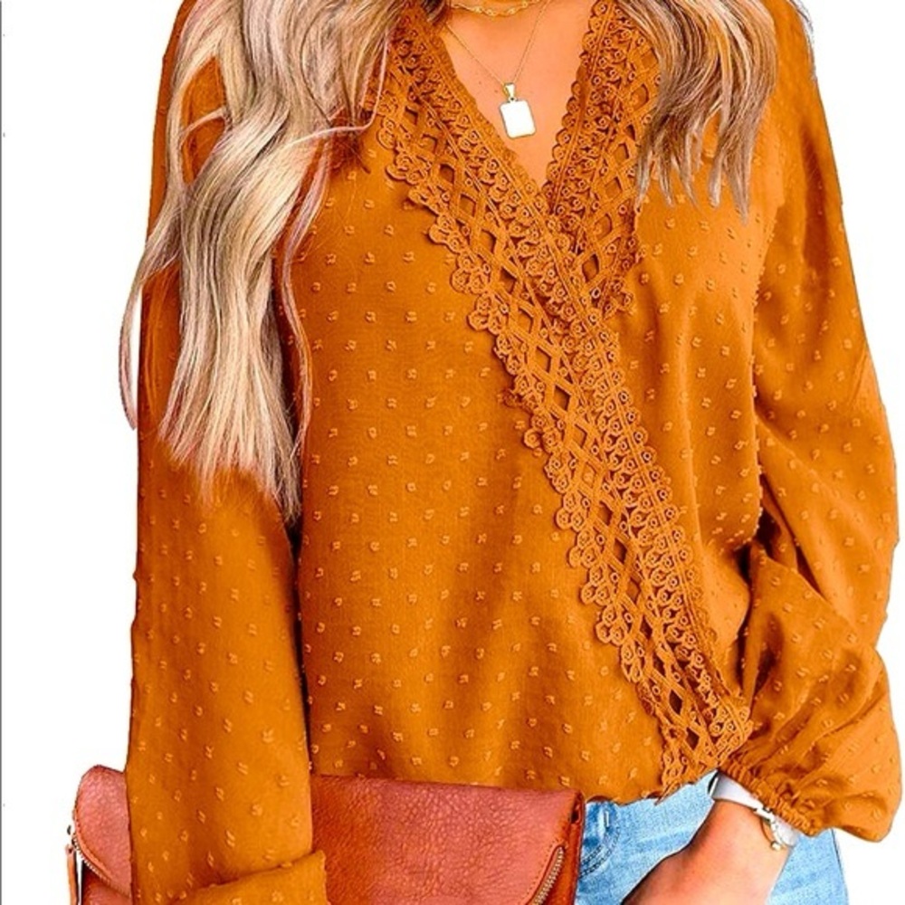 Elegant Lace-Trimmed Blouse in Warm Brown
